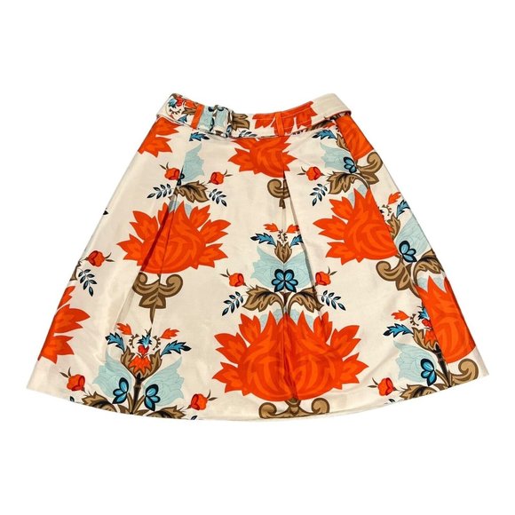 Talbots Pure Silk Floral Pleated Midi Belted Skirt  Multi ColorFlower Print Sz 8 - Picture 1 of 14